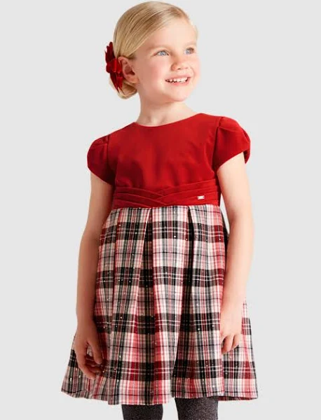 Mayoral Red Velvet & Tartan Dress with Sparkle Detail Style 4956